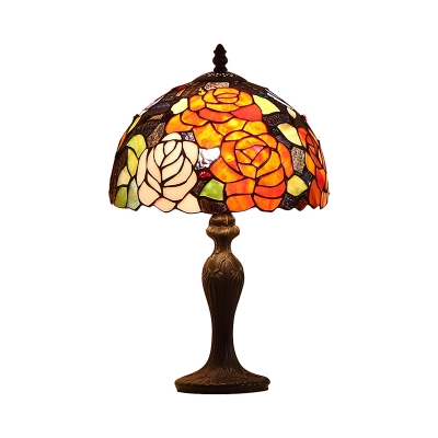 1-Bulb Night Table Lighting Victorian Bowl Shade Hand Cut Glass Bloom Patterned Nightstand Light