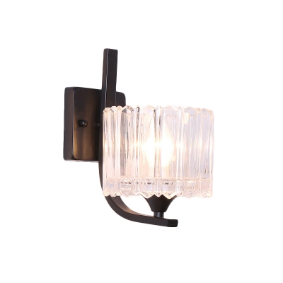 1-Light Clear Crystal Sconce Lamp Retro Black Drum/Trapezoid/Bell Bedroom Wall Mounted Lighting Fixture