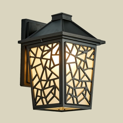 1-Light Frosted Glass Wall Lighting Ideas Retro Black Birdcage Outdoor Wall Mount Light