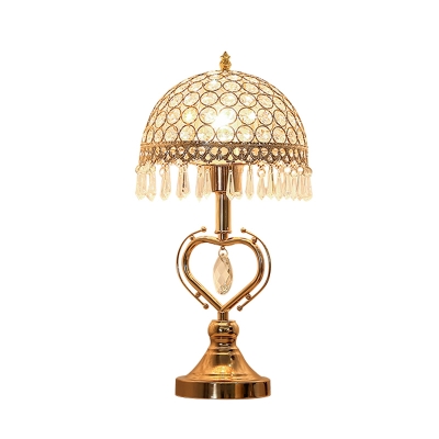 1 Light Night Table Lamp Retro Bowl Crystal Nightstand Light in Gold with Heart Design