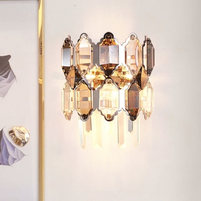 2-Light Tiered Quatrefoil Wall Lamp Modernist Clear Crystal Wall Mount Lighting Fixture