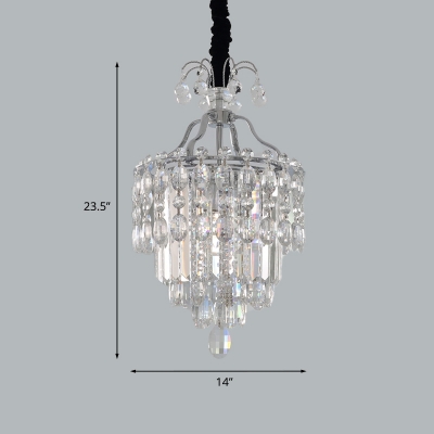 3-Light Tiered Ceiling Chandelier Modernism Chrome Finish Faceted Crystal Hanging Lighting