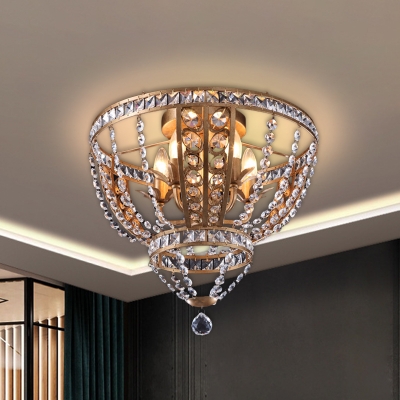 5-Light Open Gourd Flush Ceiling Light Traditional Gold Crystal Flush Mount Lamp for Dining Room
