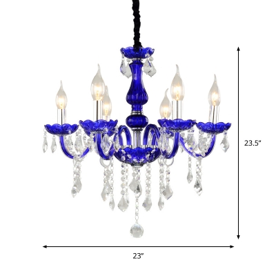 6 Bulbs Candelabrum Chandelier Retro Blue Glass-Coated Curved Tube Arm Pendant Ceiling Light with/without Lamp Shade