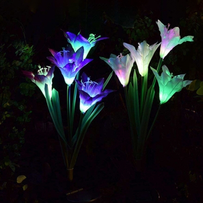 2-Pack Lily Solar Powered Stake Light Modern Fabric 4 Lights Red/Purple/White LED Ground Lighting for Backyard