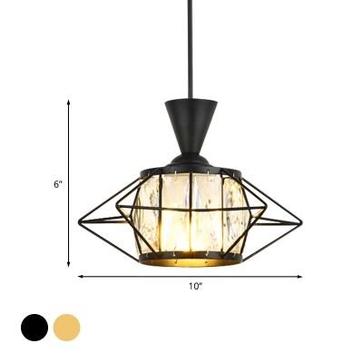 Black/Gold 1-Light Down Lighting Modern Metal Star Shaped Wire Cage Multi Pendant with Inner Crystal Prism