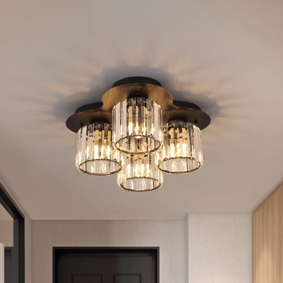 Black/Gold 4 Heads Flushmount Modern Crystal Cup Flush Mounted Ceiling Light Fixture for Foyer