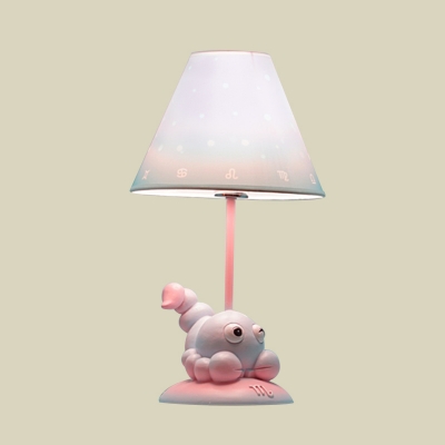 Cartoon 1 Head Nightstand Lamp Pink Aries/Scorpio/Sagittarius Table Light with Conic Fabric Lampshade for Kid's Room
