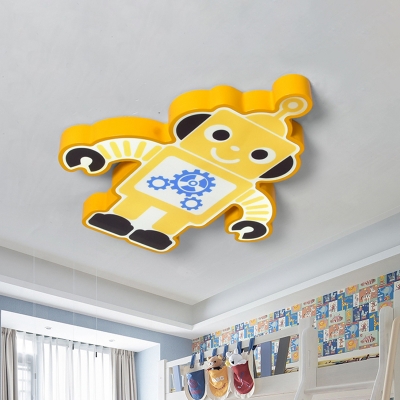 Cartoon Robot Ceiling Light Fixture Acrylic LED Kindergarten Flush Mount Lamp in Yellow/Orange/Blue