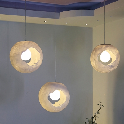 Chinese Style Sphere Resin Pendant Lamp 1 Bulb Hanging Light Fixture with Cutouts Cloud Design in White