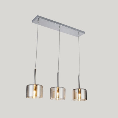 Chrome Cup Cluster Pendant Contemporary 3 Lights Smoke Grey Glass Ceiling Suspension Lamp
