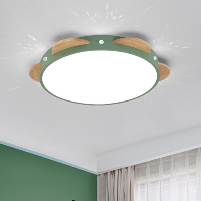 Circular Ceiling Mounted Fixture Macaron Acrylic LED Bedroom Flushmount in White/Green/Blue and Wood