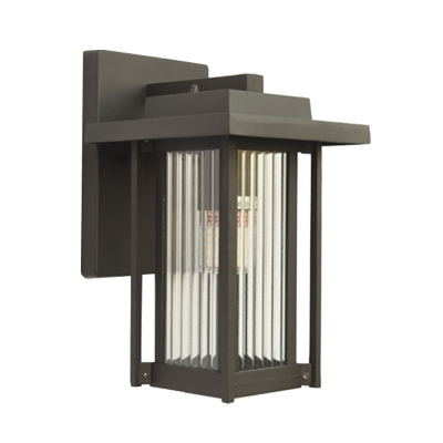 Clear Ribbed Glass Rectangle Wall Light Classic 1 Head Outdoor Wall Sconce in Black