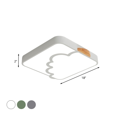 Cloud Pattern Square Acrylic Flushmount Macaron Grey/White/Green Integrated LED Ceiling Lighting with Wood Accent