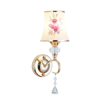 Contemporary Bell Wall Lighting 1/2-Light Cream Glass Wall Light in Gold with Crystal Draping