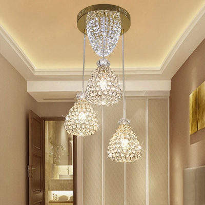 Crystal-Encrusted Gold Cluster Pendant Teardrop 3 Bulbs Modern Stylish Hanging Light Kit