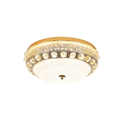 Crystal Gold Ceiling Mount Light Floral Vintage LED Flush Mount Lighting with Dome White Glass Shade
