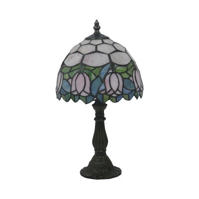 Cut Glass Red/Pink Nightstand Lighting Domed 1 Bulb Victorian Flower Patterned Table Lamp for Bedroom
