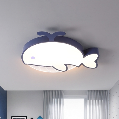 Dark Blue Whale Ceiling Lamp Cartoon LED Acrylic Flush Mount Recessed Lighting for Kids Bedroom