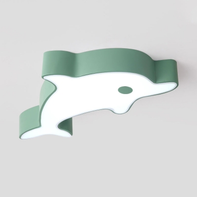 Dolphin Acrylic Ceiling Flush Mount Macaron Grey/Green/Blue LED Flushmount Lighting for Children Bedroom