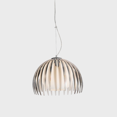 Dome Hanging Light Fixture Modernist Opal Glass 1-Bulb Kitchen Drop Pendant in Grey with Extra Cage Guard