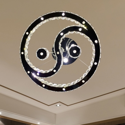 Eight Diagrams Crystal Ceiling Light Modern Living Room LED Chandelier in Chrome, Warm/White Light