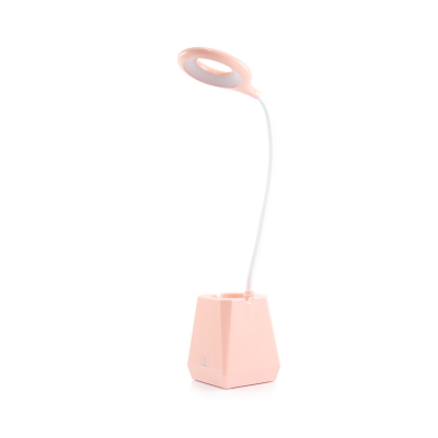 Elliptical Bedroom Study Light Plastic LED Macaroon Reading Lamp with Pen Container Base in White/Pink/Blue