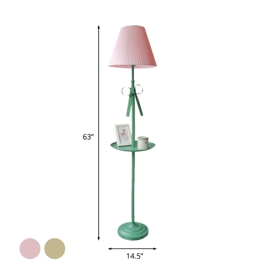 Fabric Cone Floor Light Nordic 1 Head Beige/Pink Standing Floor Lamp with Bow and Plate for Living Room