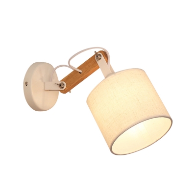 Fabric Cylinder Rotating Wall Mount Light Nordic 1-Light White and Wood Wall Lighting Ideas