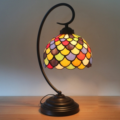 Fishscale Night Lighting Tiffany Stained Glass 1 Bulb Dark Coffee Table Lamp with Dome Shade