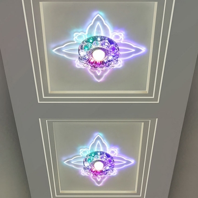 Floral Crystal Flush Mount Spotlight Minimalism LED Foyer Flushmount Lighting in White, Warm/Multi Color Light