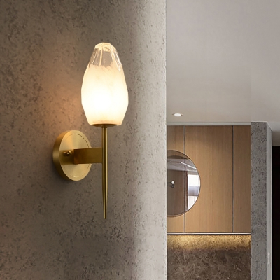 Gemstone Bedside Wall Lamp Frosted Glass 1-Light Contemporary Wall Mount Lighting in Gold
