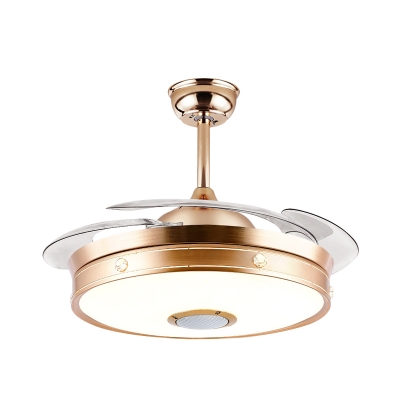 Gold Finish Round 3-Blade Semi Flush Modern LED Metallic Ceiling Fan Lighting, 19