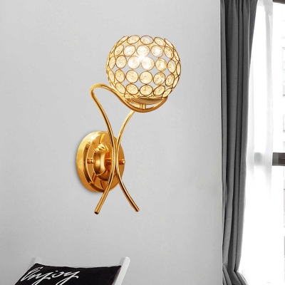 Gold Orb Wall Mounted Lamp Simple Inserted Crystal 1 Light Living Room Wall Light Fixture