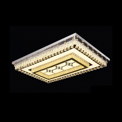 Clear Crystal Rectangle Flushmount Minimalist Living Room LED Ceiling Mounted Fixture with Flower/Rhombus Pattern