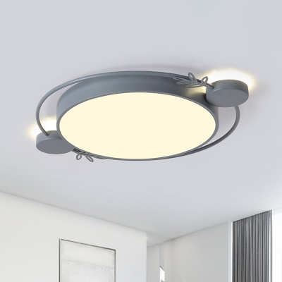 Iron Circle Ceiling Flush Mount Simple LED Flush Light Fixture with Acrylic Shade in Black/Grey/White for Bedroom