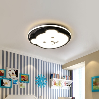LED Nursery Flush Mount Cartoon Black/Grey Ceiling Light Fixture with Bear Head Acrylic Shade