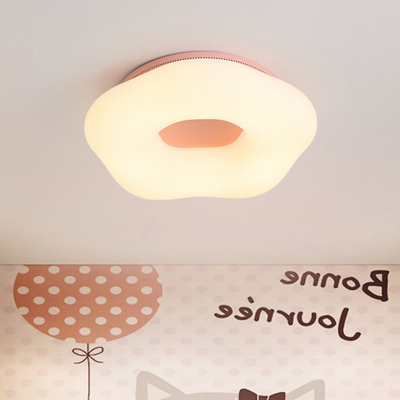 Minimalist LED Flush Light Fixture White/Pink/Blue Cloud Ceiling Lighting with Plastic Shade for Kids Room