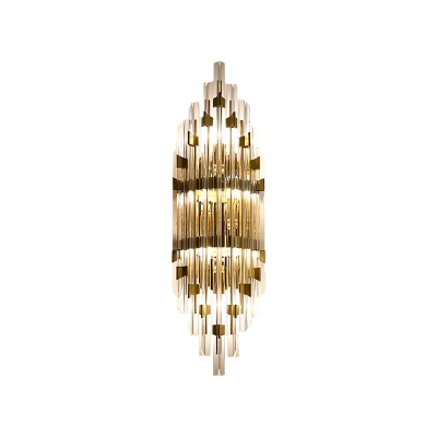 Modern Flute Flush Mount Wall Sconce 3 Lights Strip Crystal Wall Mounted Lighting in Gold