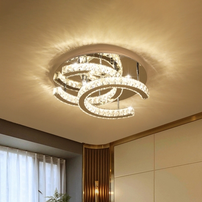 Modernism C-Shape Ceiling Light Clear K9 Crystal LED Flush Mount Recessed Lighting in Chrome
