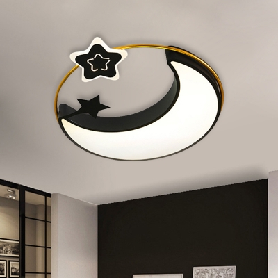 Nordic Crescent And Star Flushmount Acrylic Bedroom LED Ceiling Mount Light Fixture in Black