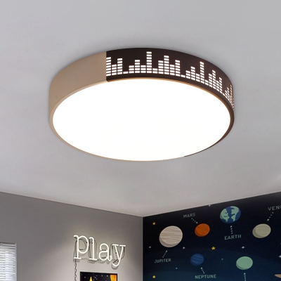 Nordic LED Flush Mount Light Fixture Khaki Music Waveform Detailing Round Ceiling Lamp with Acrylic Shade