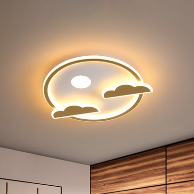 Nordic LED Flushmount Lamp Gold Moon-Cloud Night Sky Ultrathin Ceiling Light with Acrylic Shade in Warm/White Light