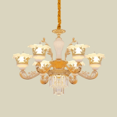 Opal Matte Glass Gold Up Chandelier Flowering 6 Lights Modernist Hanging Ceiling Light