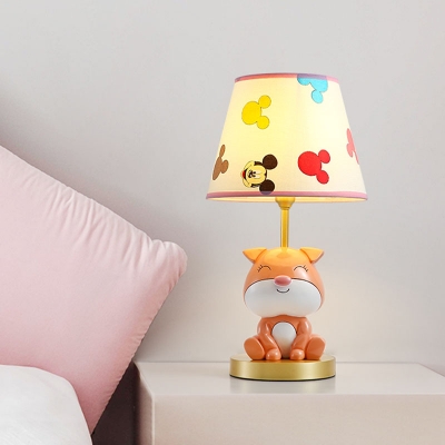Orange/Yellow Dog Night Lamp Kids 1 Light Resin Nightstand Lighting with Tapered Fabric Shade