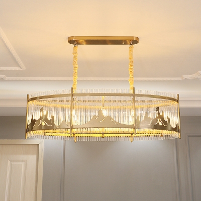 Oval Dining Room Island Lighting Contemporary Crystal 8 Bulbs Gold Pendant with Mountain Design