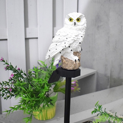 Owl Driveways Solar Stake Lighting Resin 1 Bulb Nordic Style LED Ground Light in Brown/White