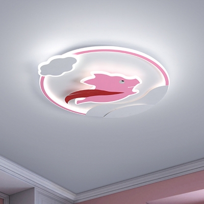 Pink Pig Flush Mount Lamp Macaroon LED Acrylic Ceiling Light Fixture in Warm/White Light for Girls Room