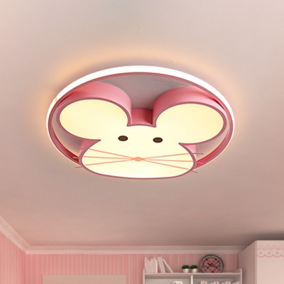 Pink Rat Ceiling Flush Light Cartoon Integrated LED Acrylic Flush Mounted Lamp in Warm/White Light