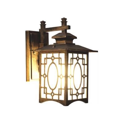 Rectangle Outdoor Wall Mount Lamp Lodge Frosted Glass 1 Head Bronze/Black Wall Sconce Light